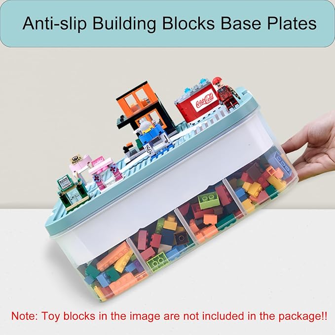 3-Tier Stackable Toy Storage Box with Lid Dividers, Kid Toy Blocks Organizer Container Removable Tray, Plastic Toy Chest Organizer for Baby Nursery Playroom - Toy Blocks Not Included