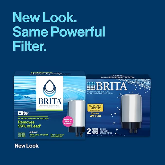 Brita Faucet Water Filter for Sink Water Filtration System, BPA-Free, Reduces 99% of Lead, Replaces 750 Plastic Water Bottles, Lasts Four Months or 100 Gallons, Includes 2 Filters, Chrome