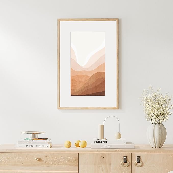 16x24 Poster Frame Natural Solid Oak Photo Frames with 12x18 Removable Mat Wall Hanging Large Handcrafted Frame with HD Plexiglass Wall and Tabletop Display Large Picture Frame