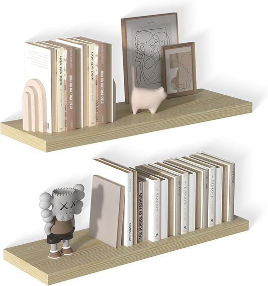 12 Inch Deep Floating Shelves for Wall 2 Pack Floating Shelves Large Storage Space Wall Mount Shelf for Living Room Kitchen Bathroom 36" W x 12" D x 1.2" H Oak