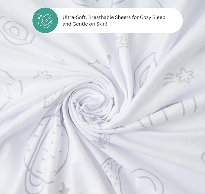 Bassinet Sheets for Delta Children Sweet Dreams, Slumber, Rocking, Curve, and Deluxe Beginnings Bedside Bassinet, 3 Pack, 16 x 32, Ultra Soft, Breathable, Unisex Boys Girls, Gray (Space Rockets)