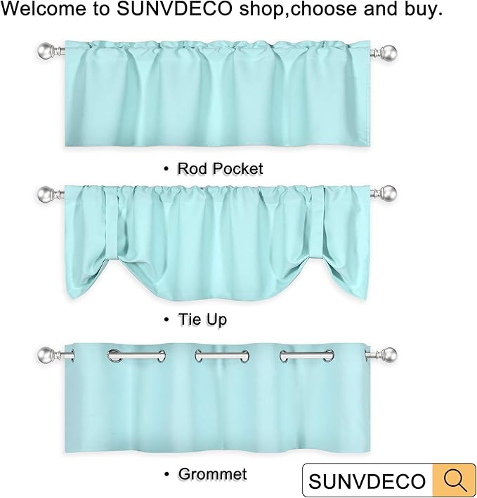 Aqua Valances for Kitchen Windows - Room Darkening Valances for Window with Grommet 52 by 18 Inch,1 Panel