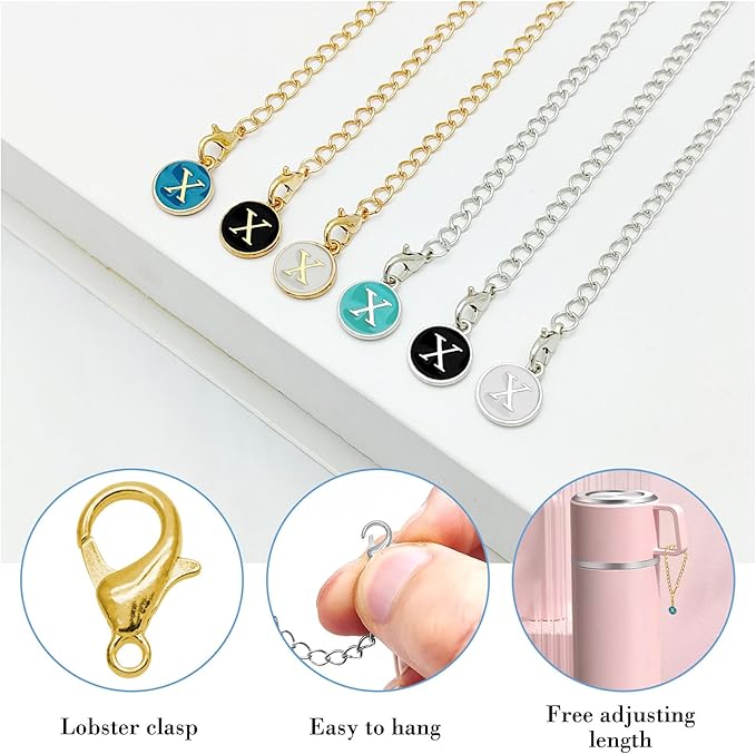 6PCS Letter Charm Accessories for Stanley Cup, Name ID Letter Handle Charm for Stanley Handle Identification Letter Pendant Handle Decoration for Stanley Tumbler Charms (Letter X)