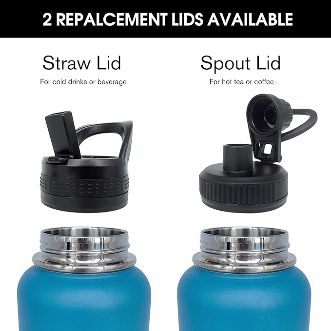 4pack 40 oz Insulated Water Bottle With Straw, Stainless Steel Sports Water Cup Flask with 2 Lids, Wide Mouth Travel Thermal Mug,Navy Black