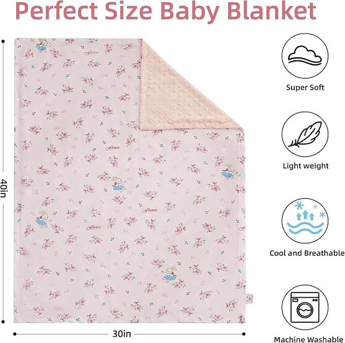 Baby Blanket for Boys Girls Super Soft Blanket,Fluffy Cool Lightweight Baby Receiving Blankets,Double Layer with Dotted Backing for Toddler Nursery (Pink, flower30*40in)