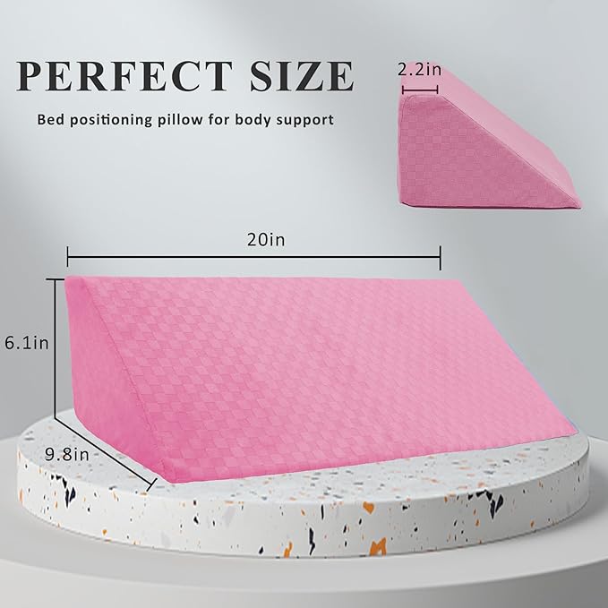 Bed Wedge Pillow for Side Sleepers, Body Position Wedges, Side Wedge Pillow for Sleeping Back Positioning Elevation Pillow for Bed Sores Elder and Pregnant Woman (Dark Pink)