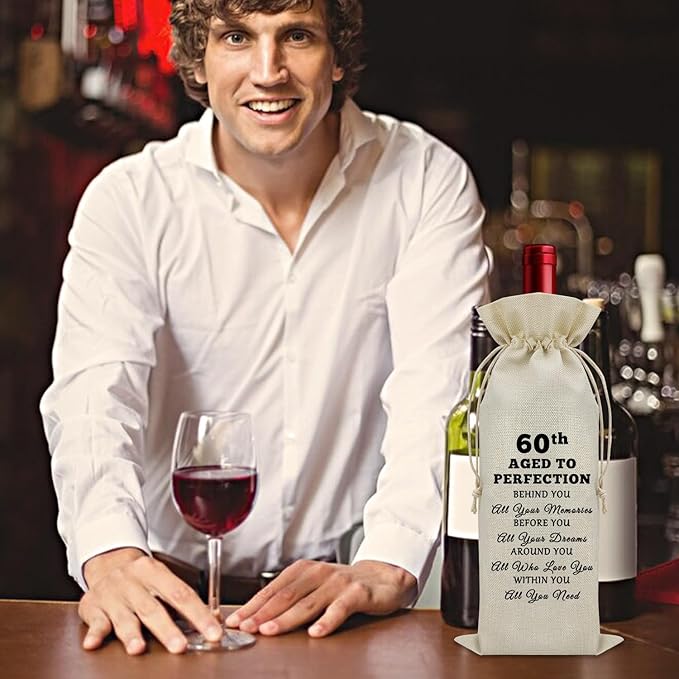 60th Birthday Gifts Wine Bag 60 Year Old Birthday Gifts for Mom Dad Happy 60th Anniversary Decorations Wine Bottle Storage Bag Birthday Gifts for Sister Turning 60 Wine Bottle Decoration Bag