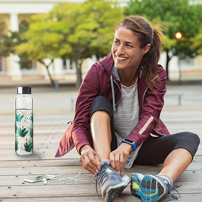 Borosilicate Glass Water Bottle, Sports Glass Drinking Bottle with Neoprene Sleeve and Stainless Steel Lid 16oz / 32oz