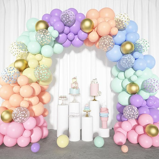 Amandir 164PCS Pastel Balloon Garland Kit, Rainbow Easter Unicorn Balloon Arch, Colorful Gold Confetti Balloons for Pastel Easter Baby Shower Wedding Ice Cream Mermaid Party Decorations Supplies