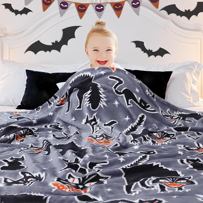 Black Cat Blanket Glow in The Dark Blanket for Adults Cat Lovers Halloween Blanket for Women Kids Halloween Decorations for Room