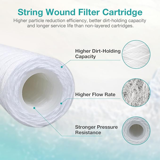 5 Micron 10" x 2.5" String Wound Whole House Water Filter Cartridge for Well Water, SimPure Sediment Filter Replacement for Housing DB1025 AP110 (4 Pack)