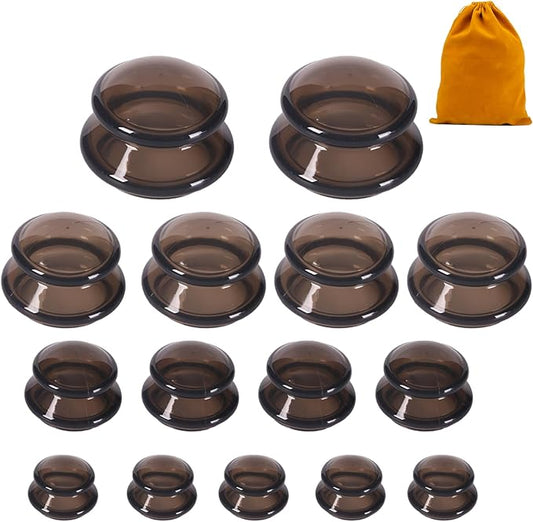 15Pcs Cupping Therapy Set-Professional Silicone Cupping, Suitable for Facial Body Massage/Deep Myofascial Release/Pain Relief/Muscle Relaxation & More (Black,15pcs)