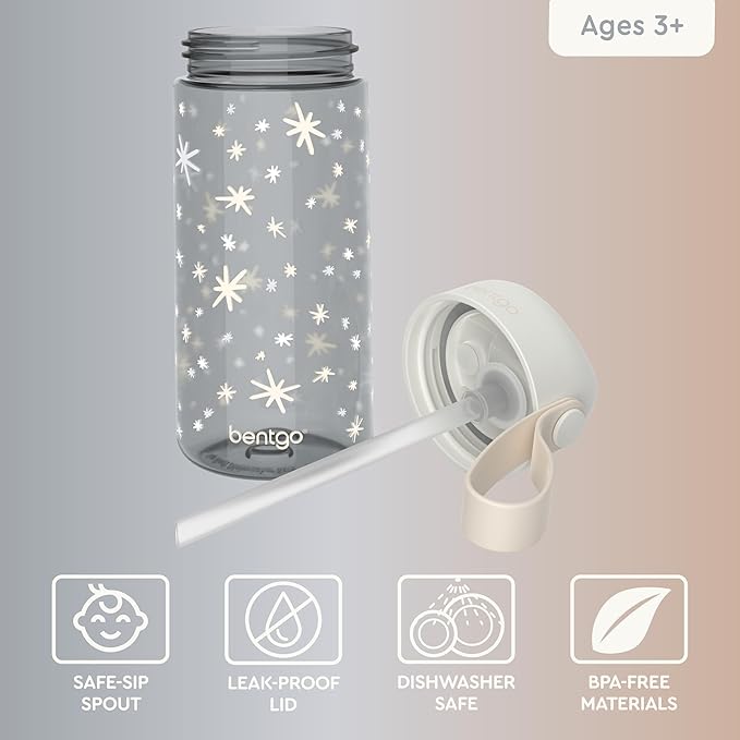Bentgo Kids Water Bottle (Whimsy & Wonder Collection) - Leak-Proof Durable Tritan 15 oz. Cup for Kids/Toddlers 3+; Flip-Up Safe-Sip Straw for School, Sports, Daycare, Camp & More (Starry Sprinkle)