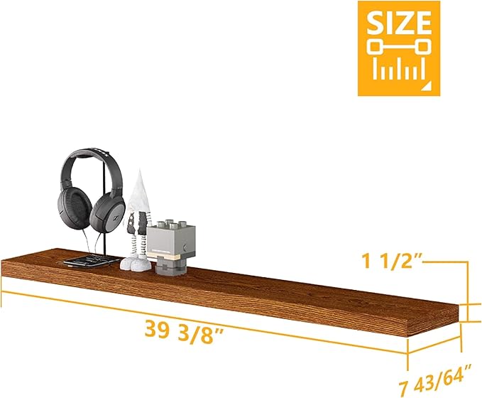 BAMEOS Floating Shelves,40 in W x 8in D Wall Mounted Wooden Shelves with Invisible Brackets Set of 3, Hanging Wall Shelves Decoration for Bedroom, Bathroom, Living Room and Kitchen