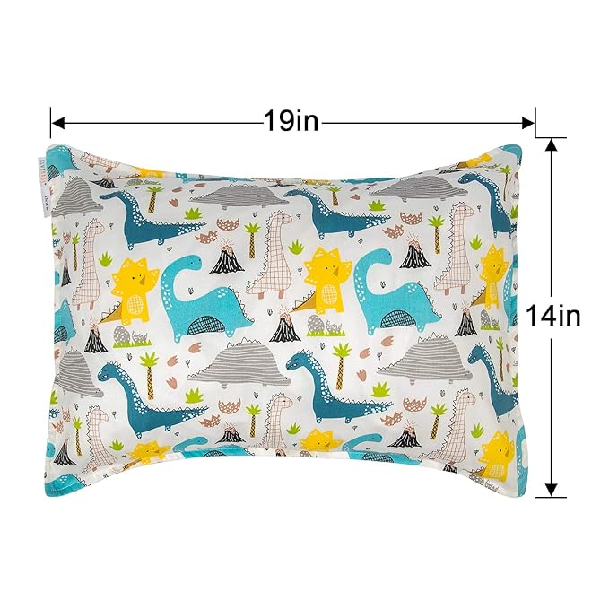 ALVABABY Toddler Pillowcases-Cotton Pillow Cover Fits 14x19 or 13 x 18 Kids Bedding Pillow 2 Pack Large Pillow Covers Envelope for Babies Children Boys Girls Sleeping and Travel Dinosaurs 2L-TPW10
