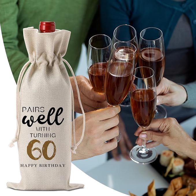 60th Birthday Gifts for Women Men, Cool Gifts for 60 Year Old Woman Grandparents Wine Gift Bag, Wine Accessories Gifts Anniversary 60th Birthday Decorations Wine Bag Wine Bags for Wine Bottles Gifts
