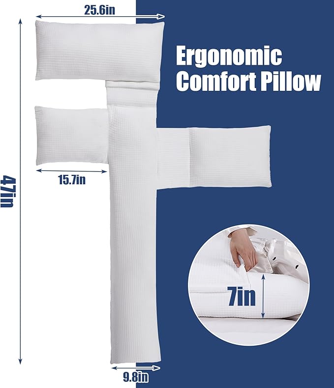 BALAPET Body Pillows for Side Sleeper with Arm Hole, Contour Full Body Pillow for Adults Pregnancy Maternity, Fluffy Hugging Body Pillow for Side Pillow, White Curved Shaped Pillow