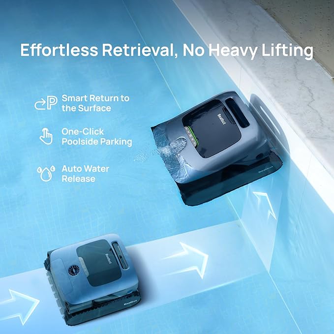 Beatbot AquaSense Pro Pool Robot Vacuum, 5-in-1 Cleaning with 2*Clarifying Agent Kits, Smart Surface Parking, Clarifies & Skims Water, Ideal for Inground Pools up to 3,299 Sq.ft - Navy Blue