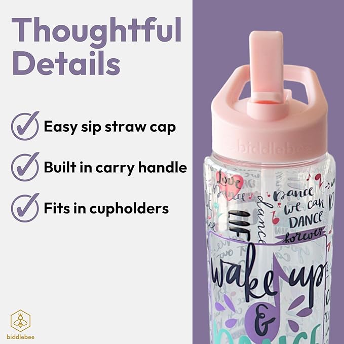 32oz Dance Water Bottle with Straw | BPA-Free Reusable Bottles for Dancer, Girls, Teen, Ballerina | Great Recital Gifts, Birthday Gift or Present for Dance Teacher