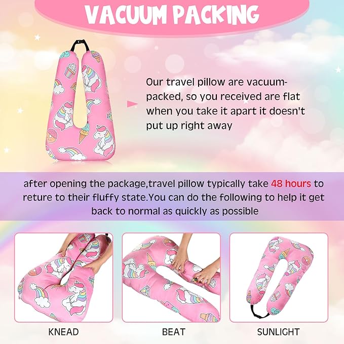 Barydat Car Pillow 28 x 18 Inch Car Travel Pillow Pink Unicorn U Shaped Neck Pillows Sleeping Reading Pillows for Long Distance Soft Washable Airplane Pillow for Adults Head and Body Support