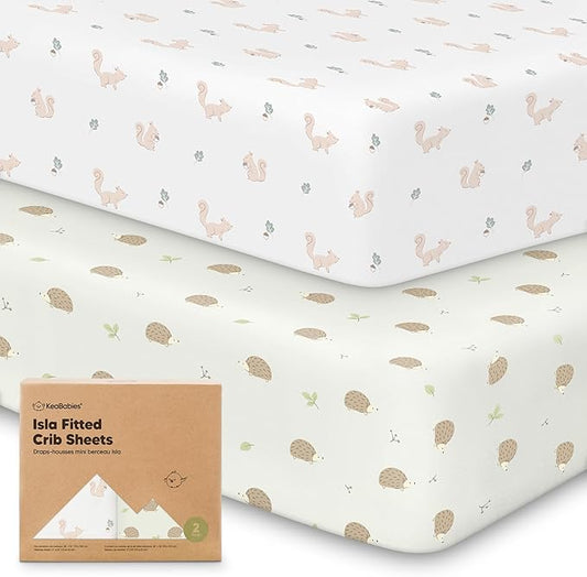 2-Pack Crib Sheets for Boys,Girls - Viscose Derived from Bamboo Fitted Crib Sheet, Organic Baby Crib Sheets, Crib Mattress Sheet,Toddler Bed Sheets,Baby Sheets for Crib Fitted Sheets(Nibbles/Bruce)