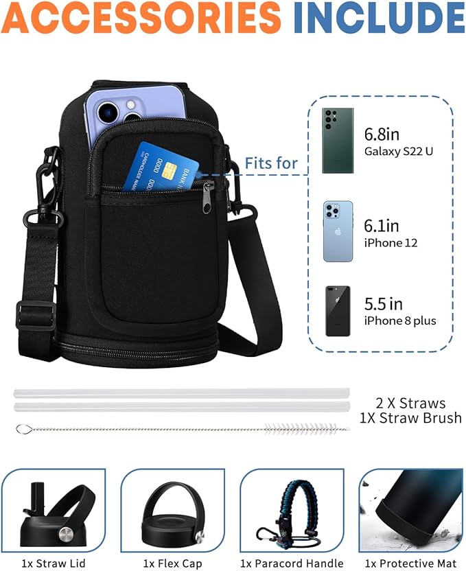 64oz Stainless Steel Water Bottle with Straw - Leakproof Insulated Metal Flask for Hiking Camping