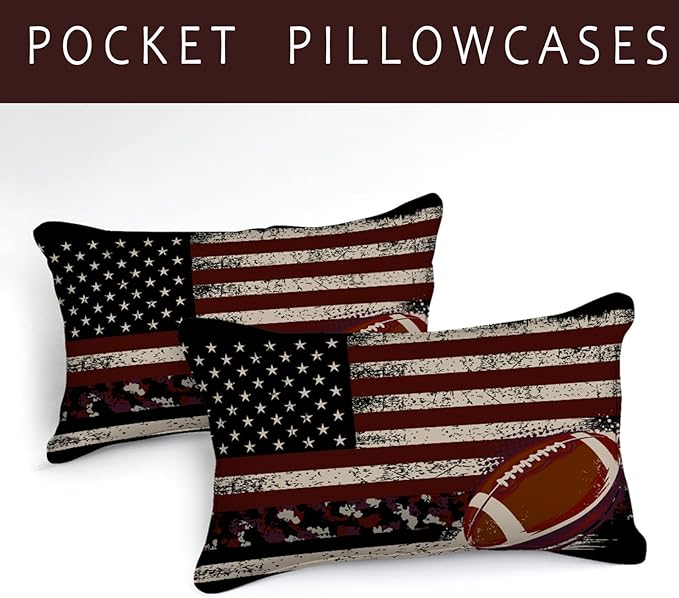 Bedbay Flag Camo Comforter Set Camouflage Bedding American Flag Comforter Set Queen Vintage Camo Football Bedding Teen Boys Military Army Comforter 4 Pcs Rugby Ball Games Sports Theme Duvet Set