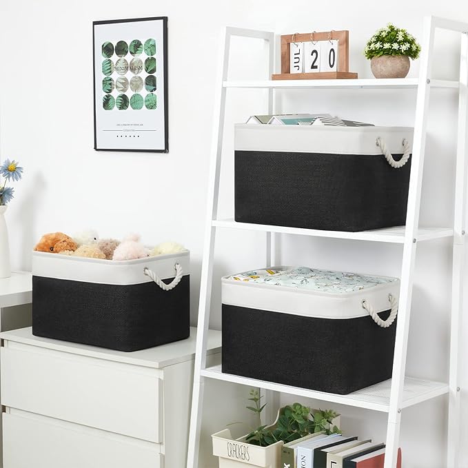 Bidtakay Black Storage Baskets for Shelves [3-pack] Collapsible Organizer Baskets for Laundry Storage 15 X 11 X 9.5 Inches Dog Toy Bins Fabric Storage Bins for Bedroom Home Storage