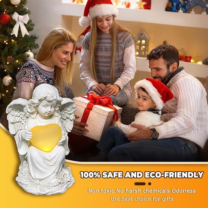 Angel Statues for Garden, Solar Angels for Outside with Glowing Heart & Cemetery Decorations for Grave, Yard Art Patio Balcony & Lawn Ornaments Gifts for Mom Grandma Women