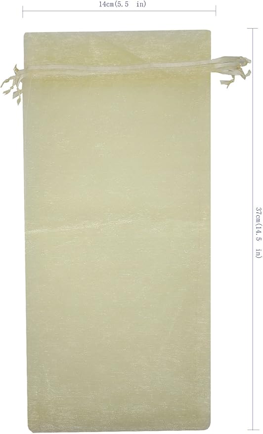 Ankirol 20pcs Sheer Organza Wine Bags 5.5x14.5 inch Baby Shower Wedding Favors Drawstring Pouches (Cream)