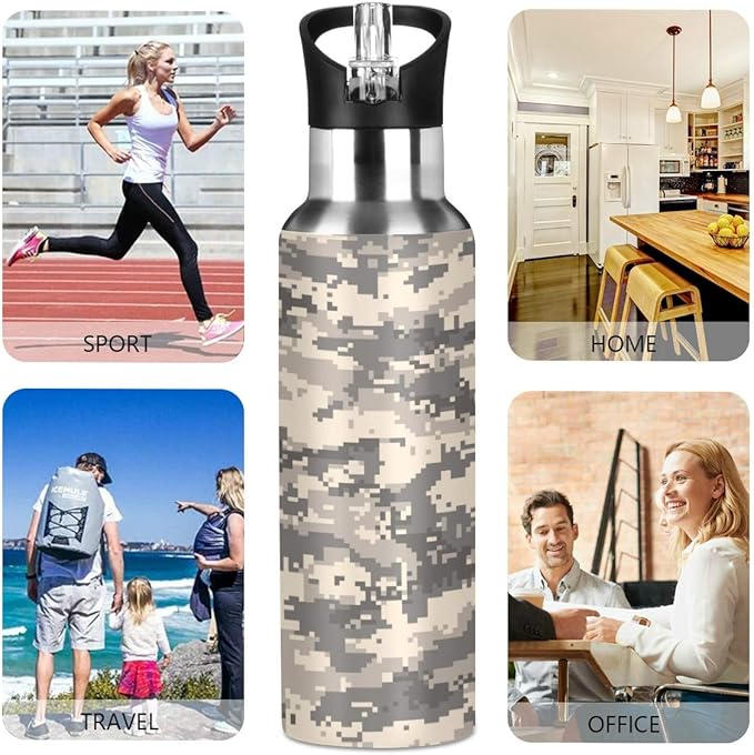 Blueangle Brown Desert Digital Camouflage Stainless Steel Water Bottle 2-Layered Vacuum Insulated Containers Keeps Drinks Cold with No Condensation - BPA Free Water Bottle, 22oz