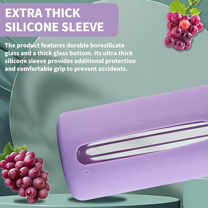 27 Oz Hydration Bottle,Minimalist Glass Water Bottle With Silicone Sleeve,Wide Mouth Opening With 2 Lids,Train Straws,Gift for Kids/Adults,Sport Glass Water Bottle for Gym/Yoga/Outdoor (PurPle, 27 oz)