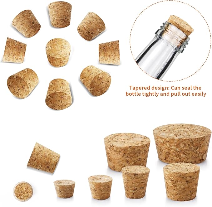 30 Pcs 6 Sizes Tapered Cork Plugs, Wine Bottle Corks Wood Bottle Corks Mini Wood Cork Stoppers Tapered Cork Plugs Replacement Small Craft Corks for Wine Beer Bottles Crafts Glass Bottle