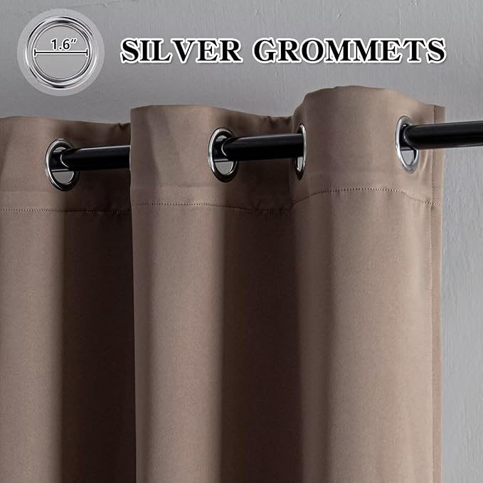 Blackout Curtains 108 Inches Long for Bedroom, Thermal Insulated Blackout Curtains 2 Panels Set, Solid Grommet Privacy Room Darkening Drapes for Living Room Windows(W52 x L108, Khaki)