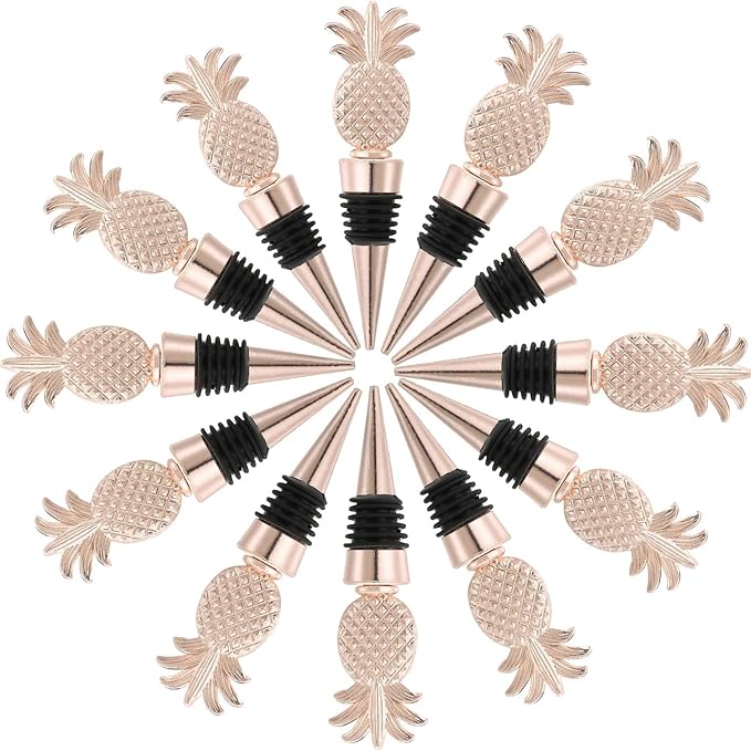 12PCS Wine and Beverage Bottle Stoppers Pineapple Wine Cork Plug for Birthday Wedding Favor Bridal Party Shower or Engagement Souvenir Gift Supplies with DIY Kraft Tags (12, Pineapple)