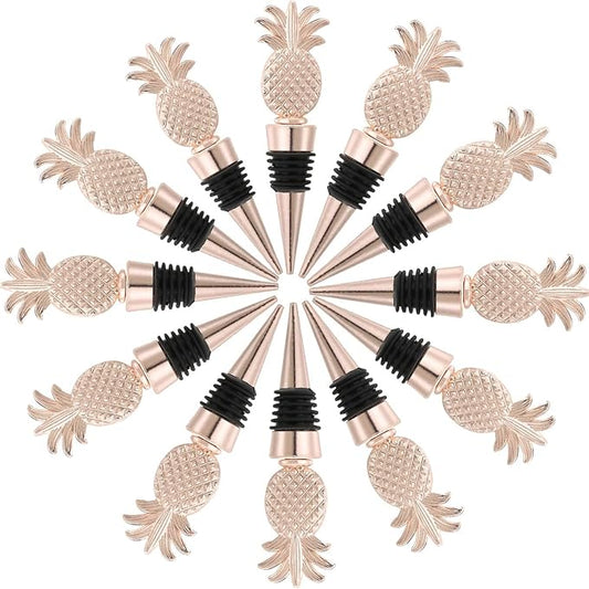 12PCS Wine and Beverage Bottle Stoppers Pineapple Wine Cork Plug for Birthday Wedding Favor Bridal Party Shower or Engagement Souvenir Gift Supplies with DIY Kraft Tags (12, Pineapple)