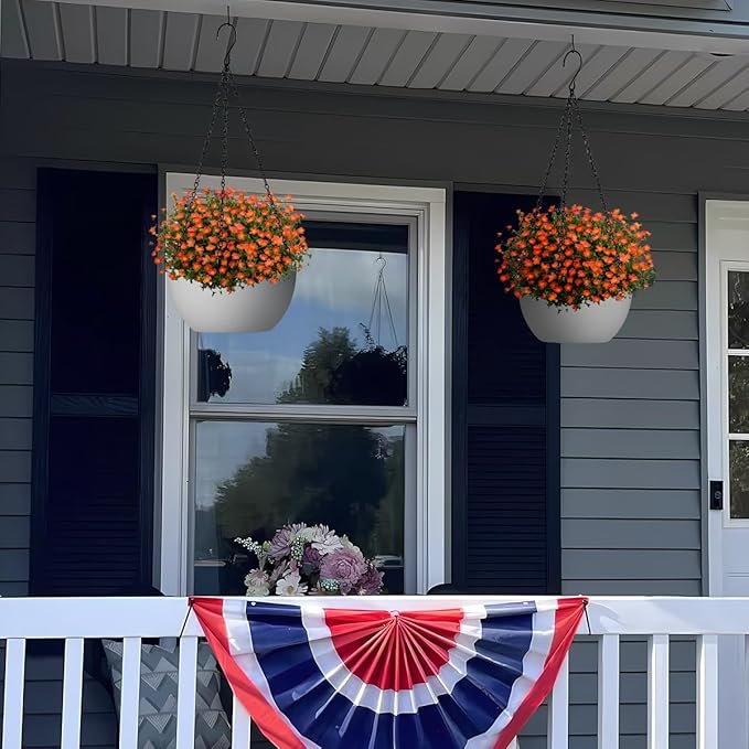 12 inch Hanging Planters for Indoor Plants, 2 Pack Planters for Outdoor Plants with Drainage Holes and Chain, Round Plastic Hanging Baskets, Hanging Flower Pots for Balcony Garden Decor-White