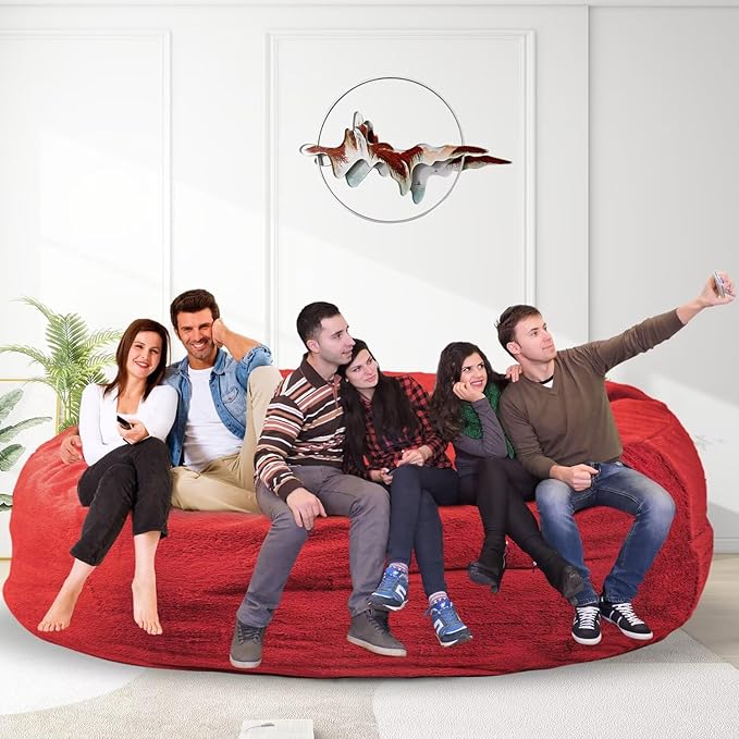 Bean Bag Chair for Adults 8FT,Soft Removable Cover for Teens/Girls Bedroom,Fluffy Giant Round Floor Beanbag Lounger Chairs (No Filler,Big Red)