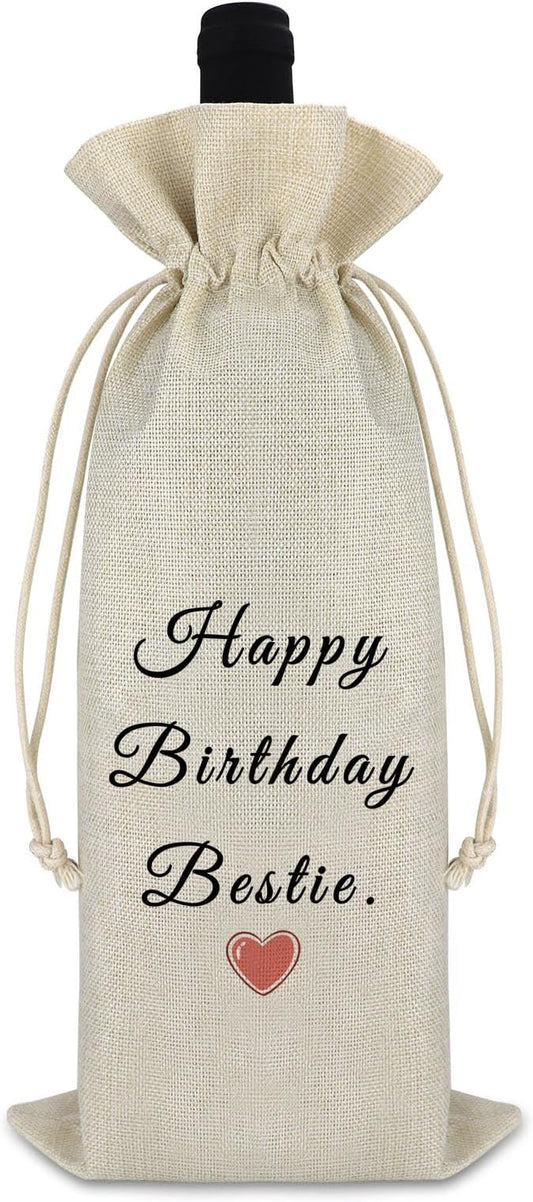 Birthday Gifts for Bestie Friendship Gifts for Women Bestie Wine Bag Happy Birthday Gift for Best Friends BFF Sister Drawstring Wine Bottle Bag Graduation Christmas Gift for Her Champagne Wine Bag