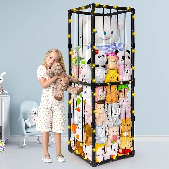 Beinou Stuffed Animals Zoo Storage Stuffed Animals Holder Extra Large Plushies Storage PVC Playroom Organizer Stuffed Animals Cage for Nursery Bedroom