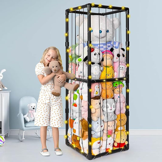 Beinou Stuffed Animals Zoo Storage Stuffed Animals Holder Extra Large Plushies Storage PVC Playroom Organizer Stuffed Animals Cage for Nursery Bedroom