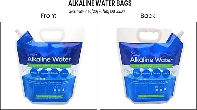 Bulk LOT - 5L / 1.3 Gallon Foldable Alkaline PH Water Bags - Collapsible Emergency Water Jug Container Bag, Freezable, BPA Free Plastic Water Carrier Tank, Outdoor Folding Water Bag Food Grade (10)