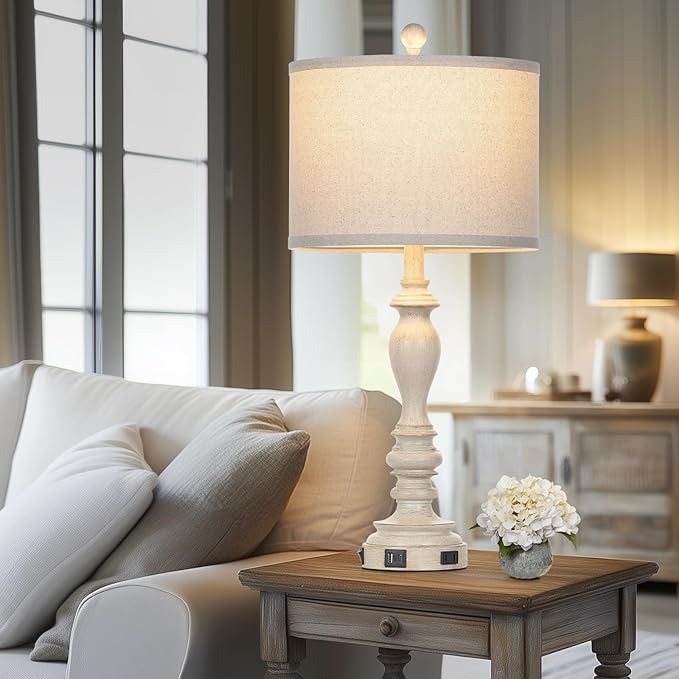 27.5" Retro Table Lamps Set of 2 with USB A+C Charging Ports -Nightstand Lamp for Bedroom Vintage Rustic Table Lamps for Living Room Traditional Nightstand Bedside Lamps（2 Bulbs Included）