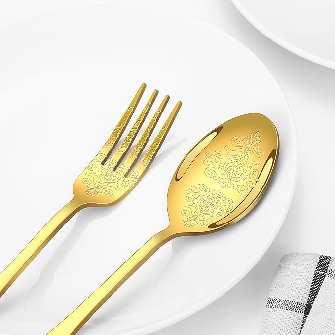 40 Pcs Gold Silverware Set for 8 with Classical Flower Embossed Design, Food Grade Stainless Steel Flatware Set, Eating Utensils Sets Include Fork/Knife/Spoon, Cutlery Set, Dishwasher Safe