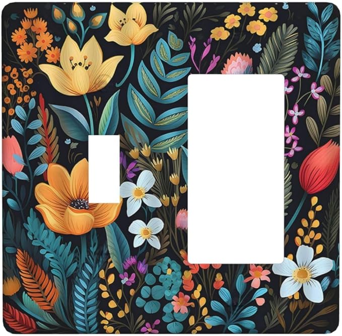 Boho Floral Vintage Flower Leaves Rustic Wildflower Plants 2 Gang Single Toggle Rocker Combination Light Switch Covers Wall Plate Cover Electrical Faceplate Decorative Switchplate for Country Bedroom