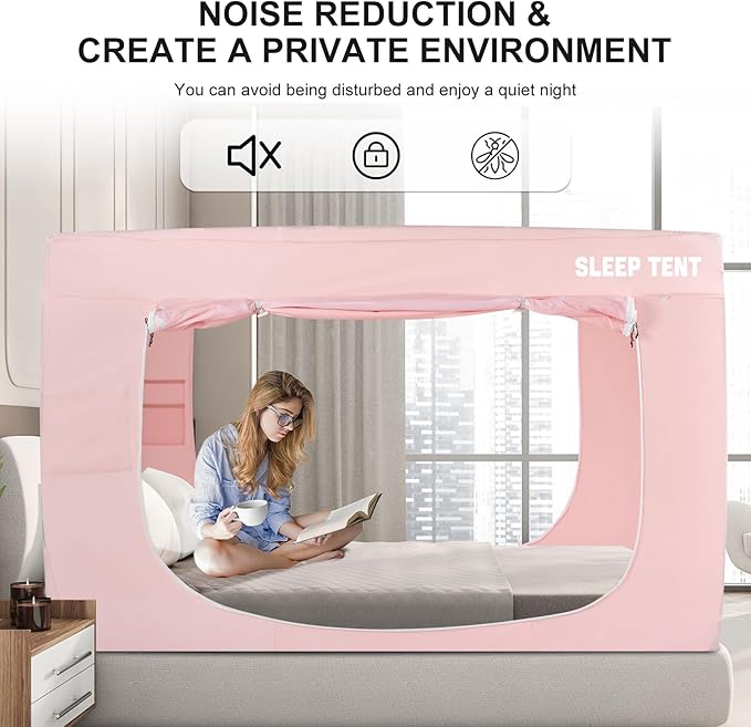Bed Tent Bunk Twin Bed Canopy Dream Tents for Indoor Portable Blackout Tents Privacy Space Warm Breathable Sleeping Tents for Kids and Adult(Pink,Mattress Not Included) Reducing Light