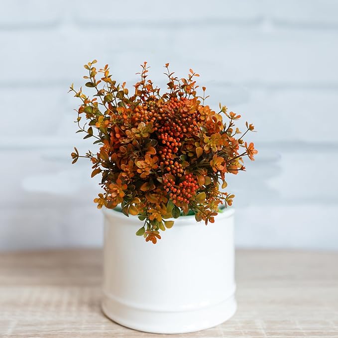 Artificial Fall Flowers Mums Outdoor - 6 Bundles Fake Plants No Fade Faux Plastic Greenery Shrubs for Home Indoor Kitchen Garden Porch Patio Decoration Thanksgiving Wedding Party Fireplace(Type A)