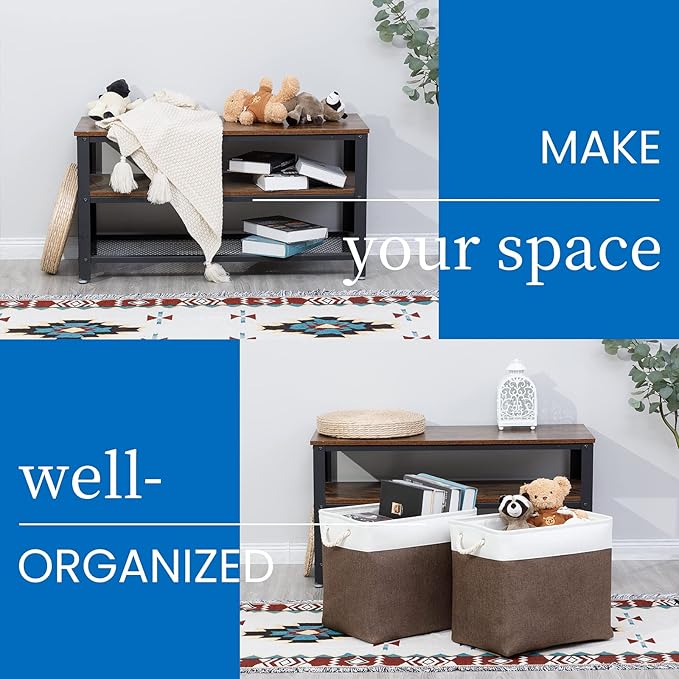 Bidtakay Baskets for Organizing Set of 2 Extra Large Fabric Storage Bins 17x12x15 in Collapsible Laundry Baskets Blanket Basket with Soft Handles Rustic Decorative Stair Basket Dog Toy Bins