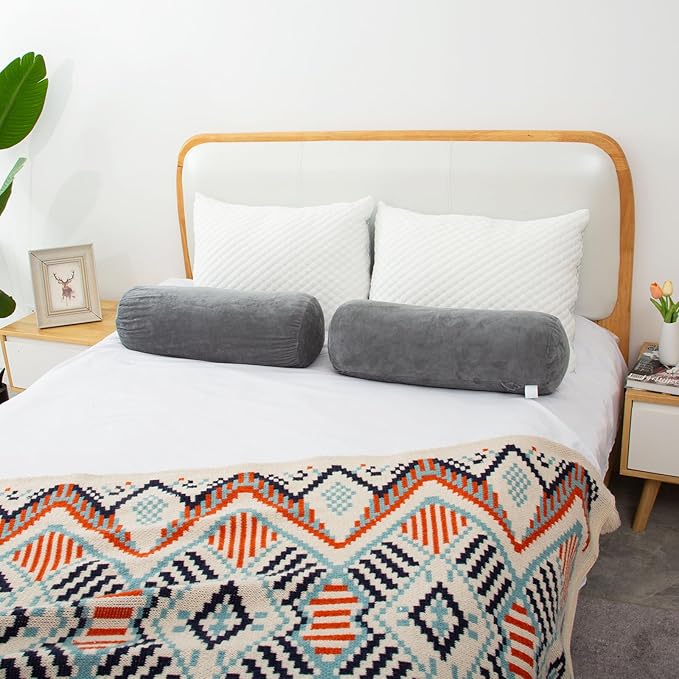 Body Pillow, Memory Foam Body Pillows for Adults Sleeping, Decorative Bolster Pillow for Bed & Couch, Long Cylinder Tube Round Pillow, 24x7.87 Inches, Set of 2 (Light Grey)