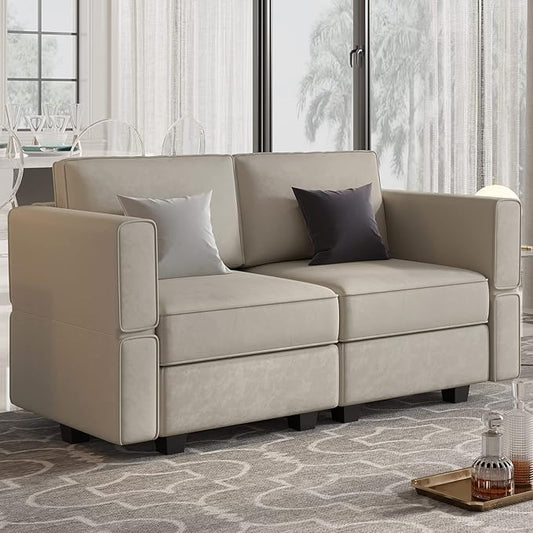 Belffin Modular Loveseat Sofa Couch with Storage Seats Velvet 2 Seater Love Seats for Small Spaces Grey